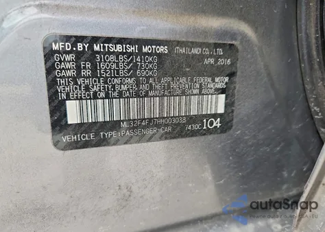 2017 Mitsubishi Mirage G4 Se z USA, uszkodzony, nr VIN ML32F4FJ7HH003038